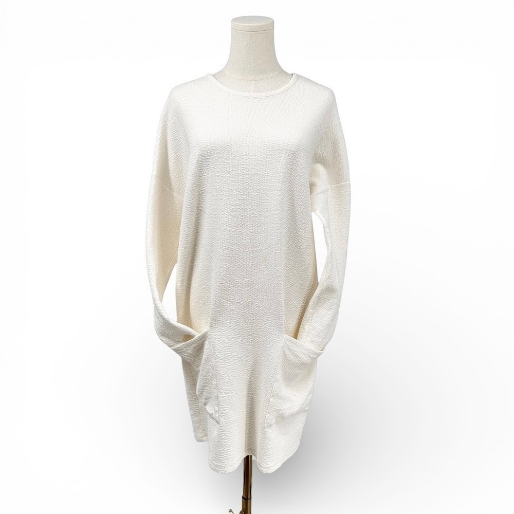 Zara‎ Trafaluc Ivory Textured Shift Tunic Dress with Pockets S Oversized Neutral